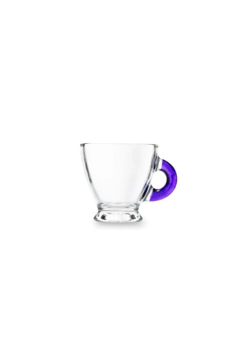 Tazzine caffè, 6 pezzi, vetro trasparente, manico colorato