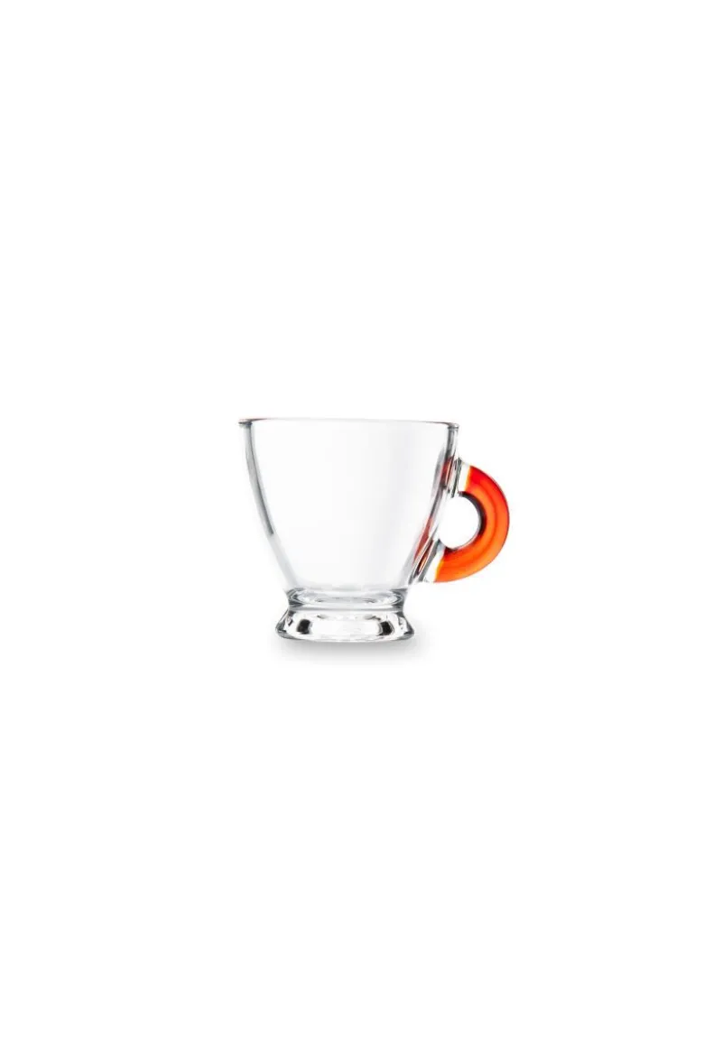 Tazzine caffè, 6 pezzi, vetro trasparente, manico colorato