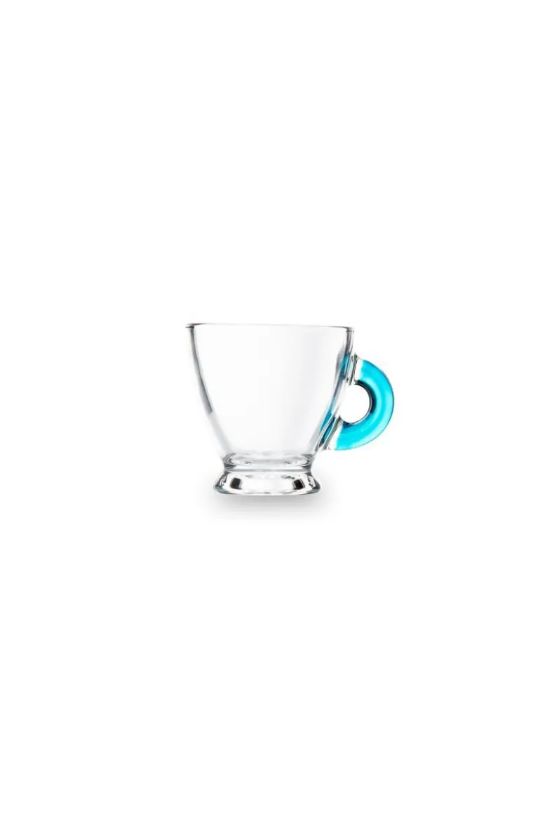 Tazzine caffè, 6 pezzi, vetro trasparente, manico colorato