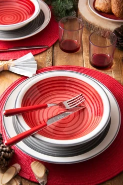 6 tovagliette, tonde, 36 cm, rosso