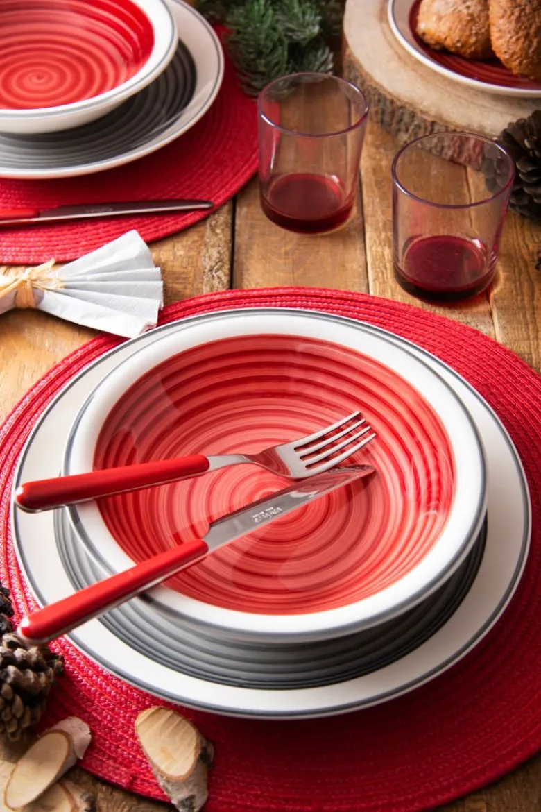 6 tovagliette, tonde, 36 cm, rosso