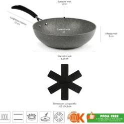 Wok antiaderente, effetto pietra, 28 cm